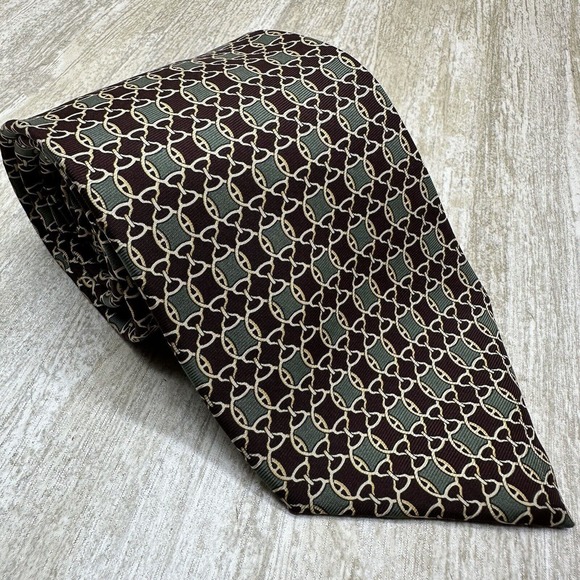 Brooks Brothers Makers 100% Silk Neck Tie Green Grown Geometric - Picture 2 of 8